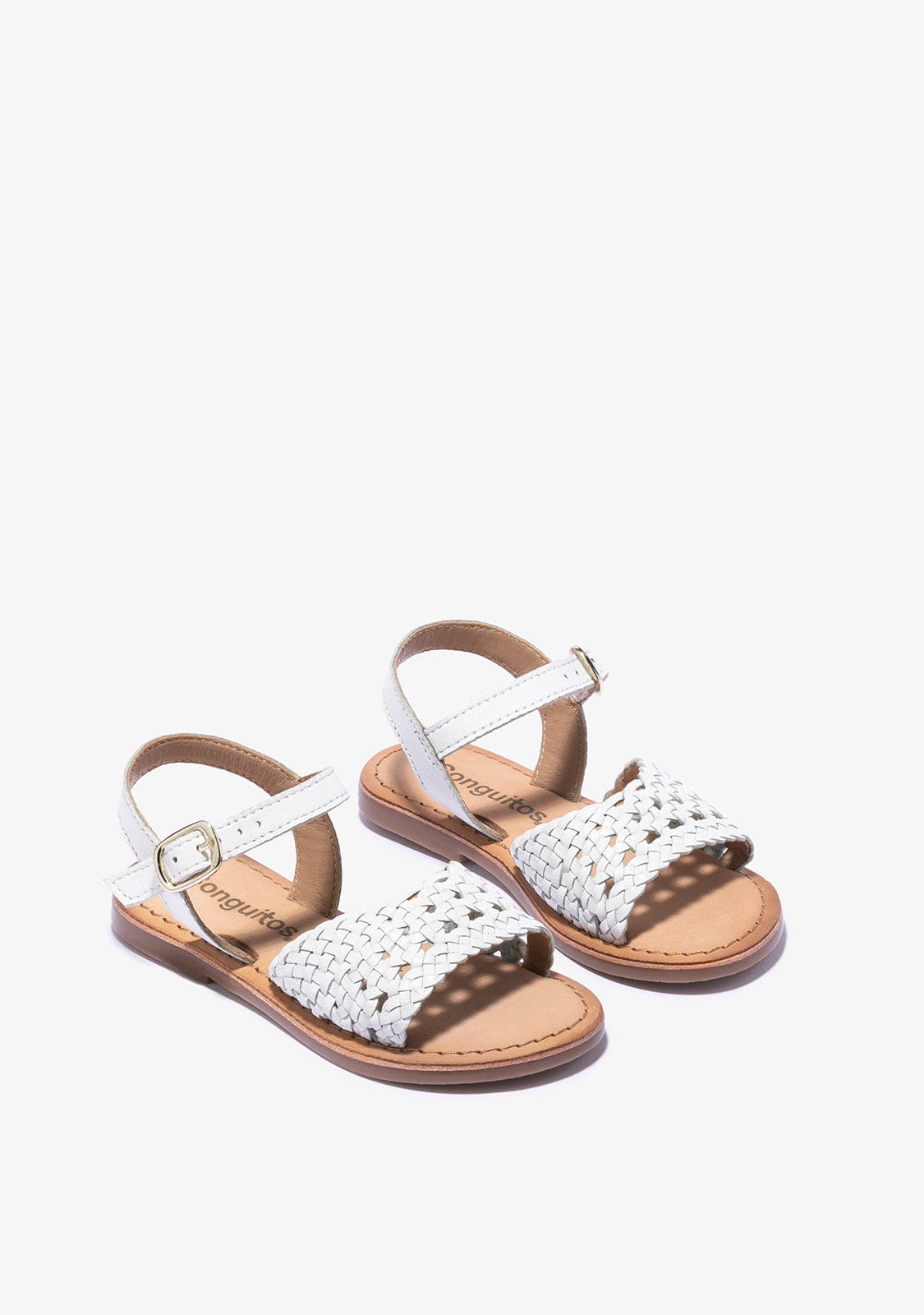 CONGUITOS Shoes Girl's White Buckle Texture Sandals Napa