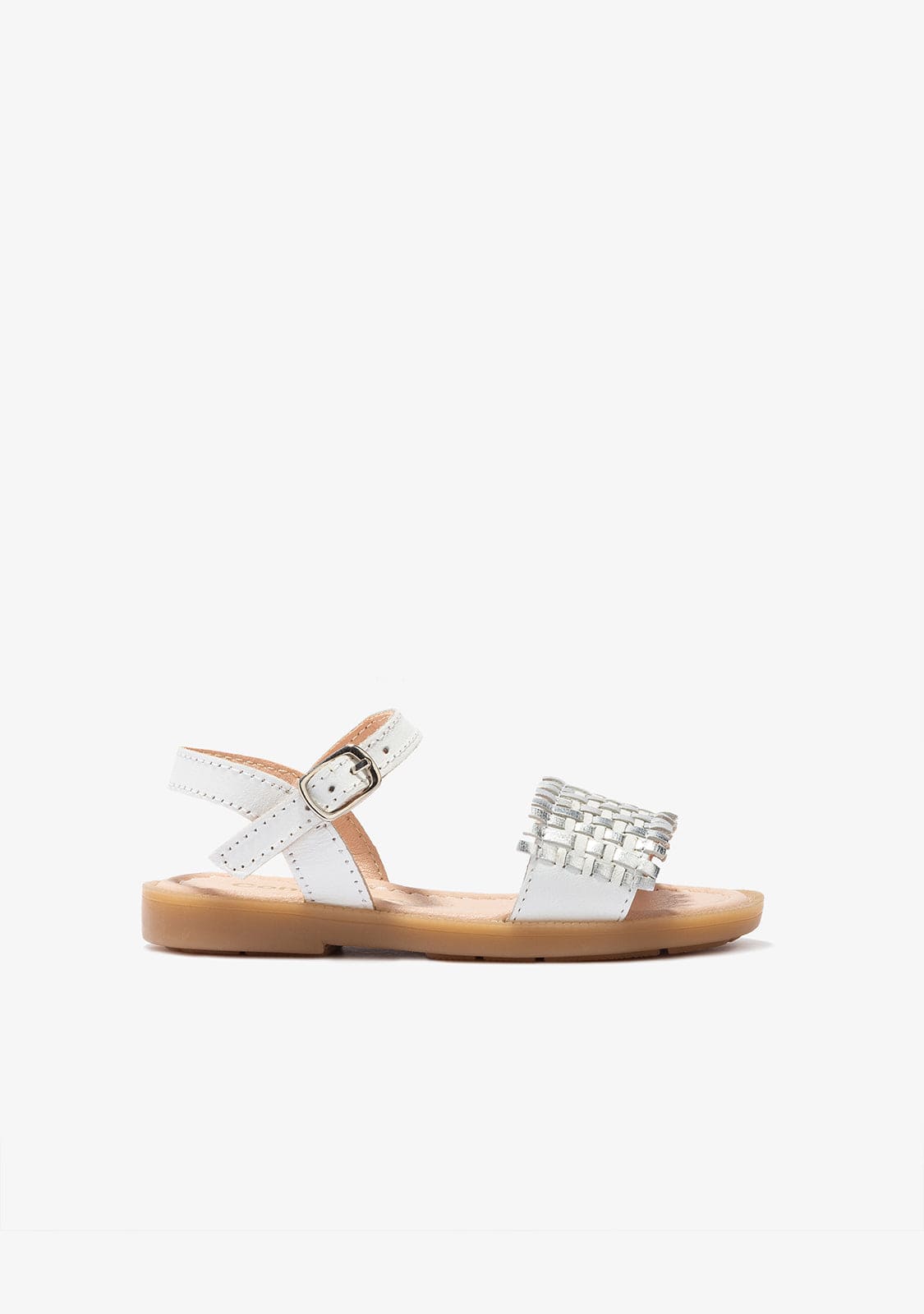 CONGUITOS Shoes Girl's White / Silver Braided Leather Sandals