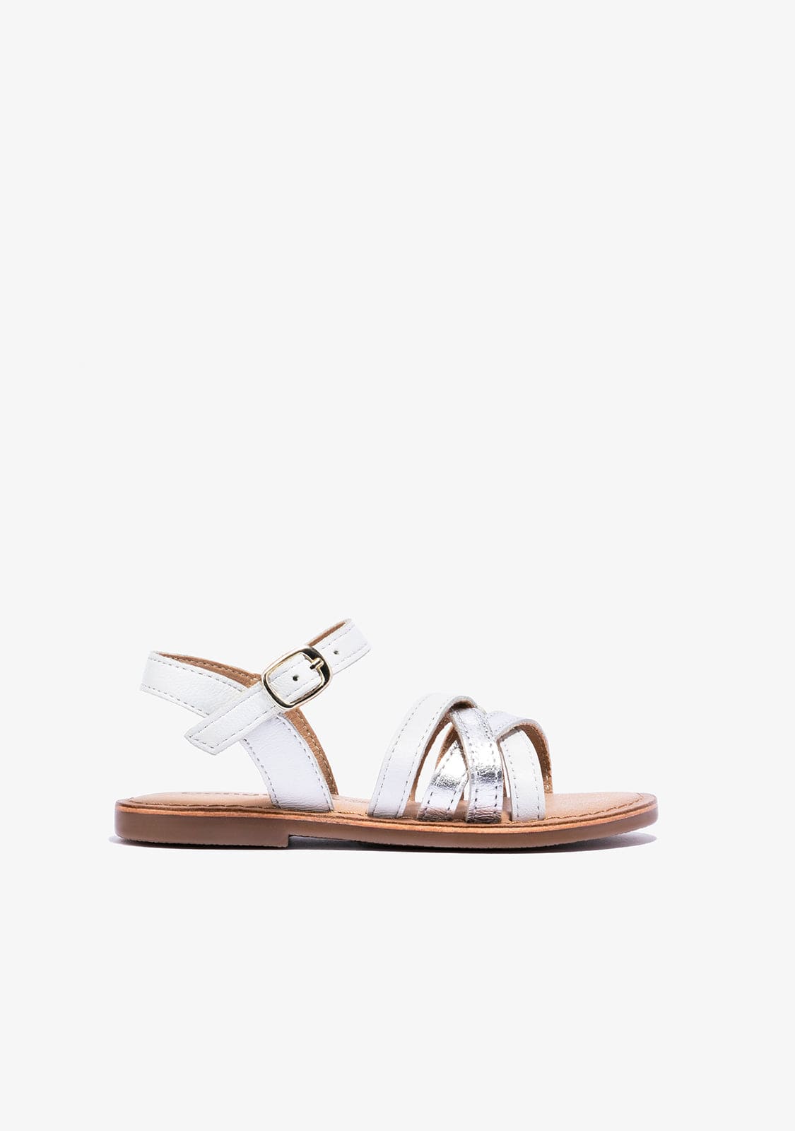 CONGUITOS Shoes Girl's White Silver Buckle Sandals Napa