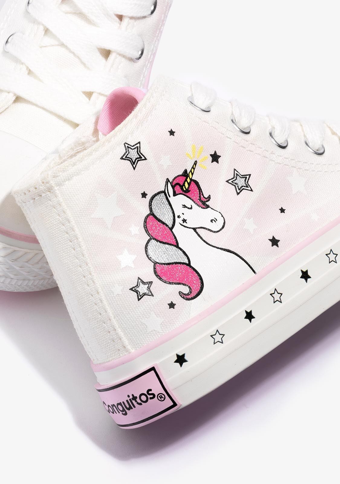 CONGUITOS Shoes Girl's White Unicorn Solar Hi-Top Sneakers Canvas