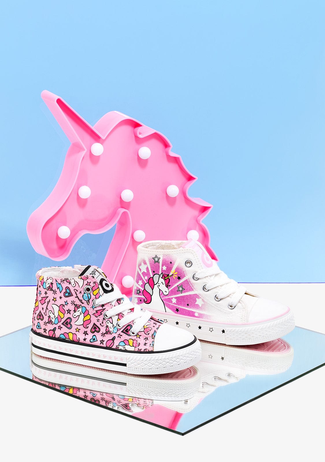 CONGUITOS Shoes Girl's White Unicorn Solar Hi-Top Sneakers Canvas