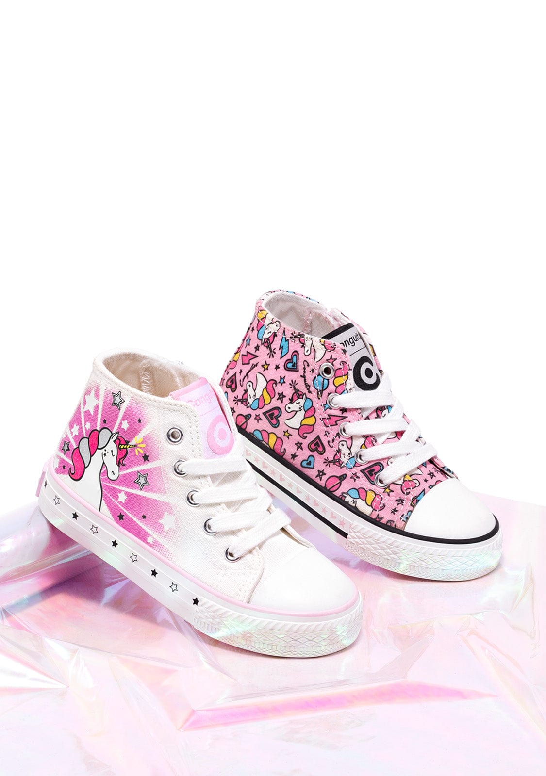 CONGUITOS Shoes Girl's White Unicorn Solar Hi-Top Sneakers Canvas