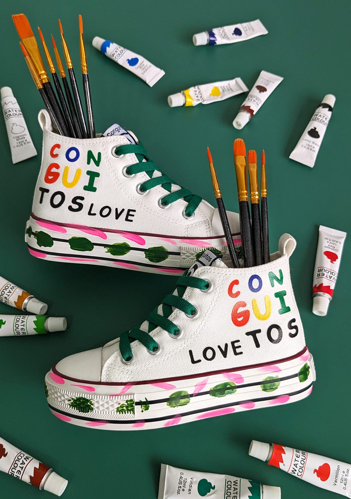 CONGUITOS Shoes White Canvas Painting High Top Sneakers