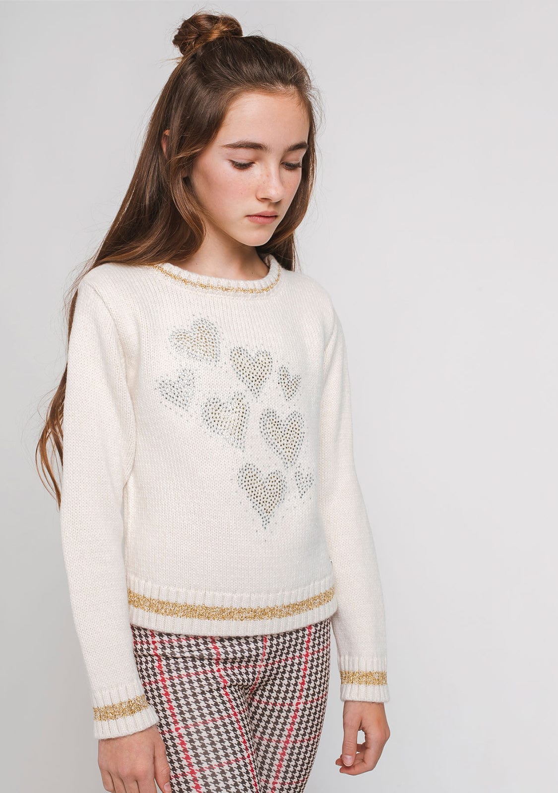 CONGUITOS TEXTIL Clothing Girl's Beige Strass Hearts Jersey