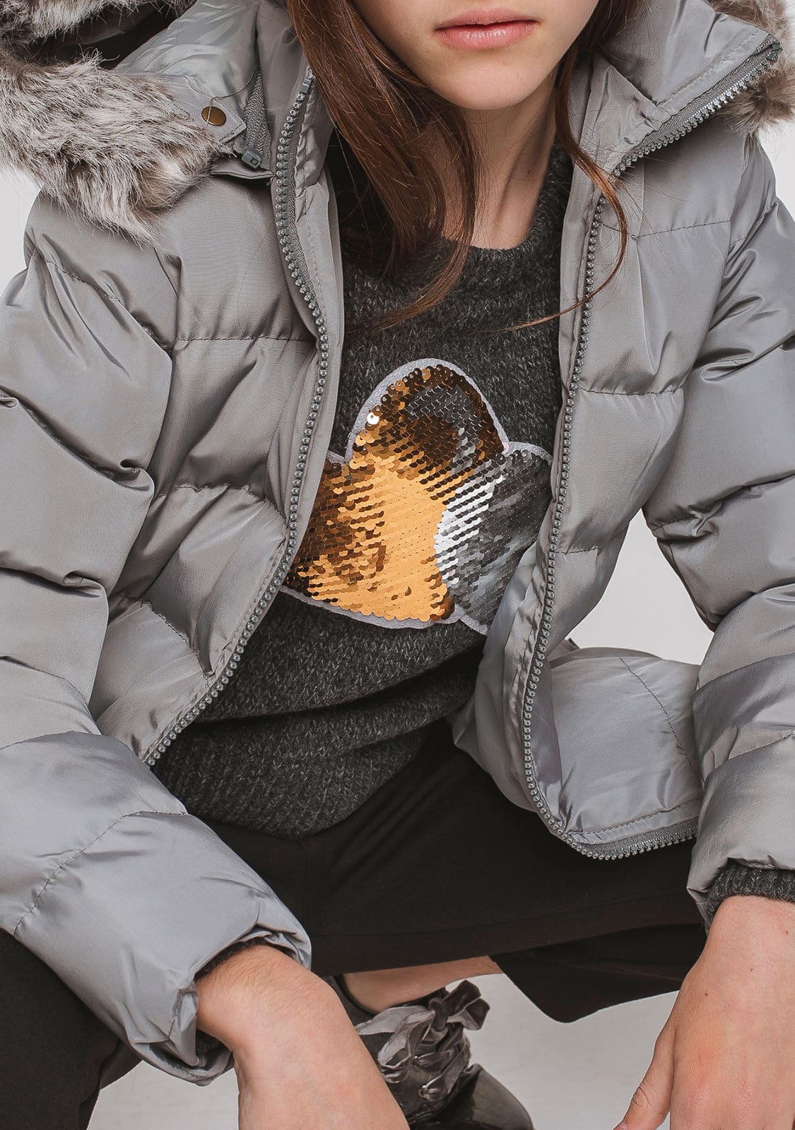 CONGUITOS TEXTIL Clothing Girl's Grey Fured Anorak