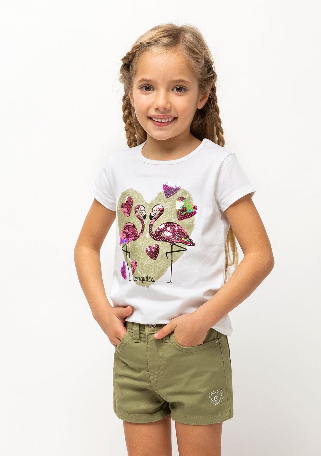 CONGUITOS TEXTIL Clothing Girl's Khaki Basic Shorts