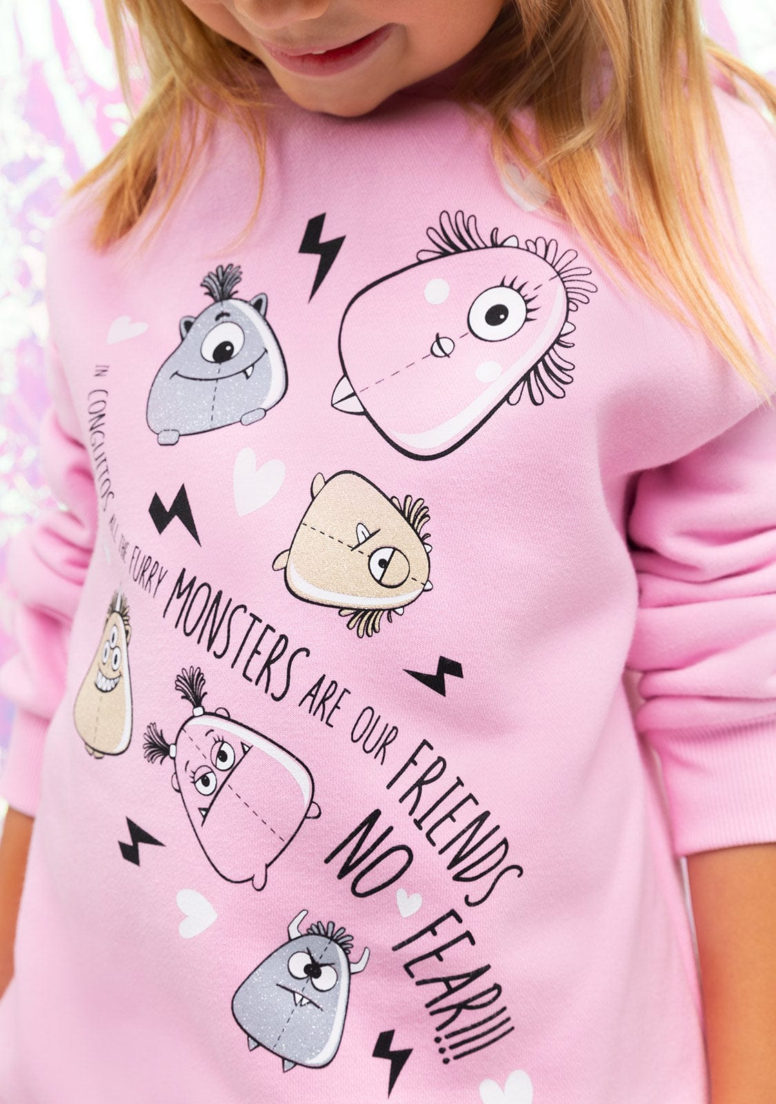 CONGUITOS TEXTIL Clothing Girl's Monsters Pink Hoodie