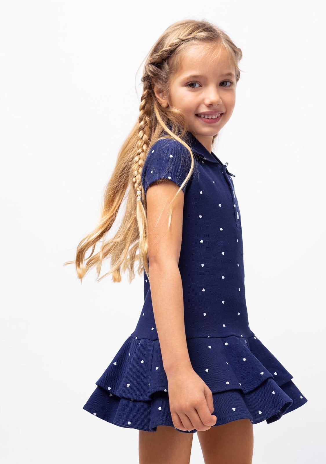 CONGUITOS TEXTIL Clothing Girl's Navy Polo Ruffled Dress