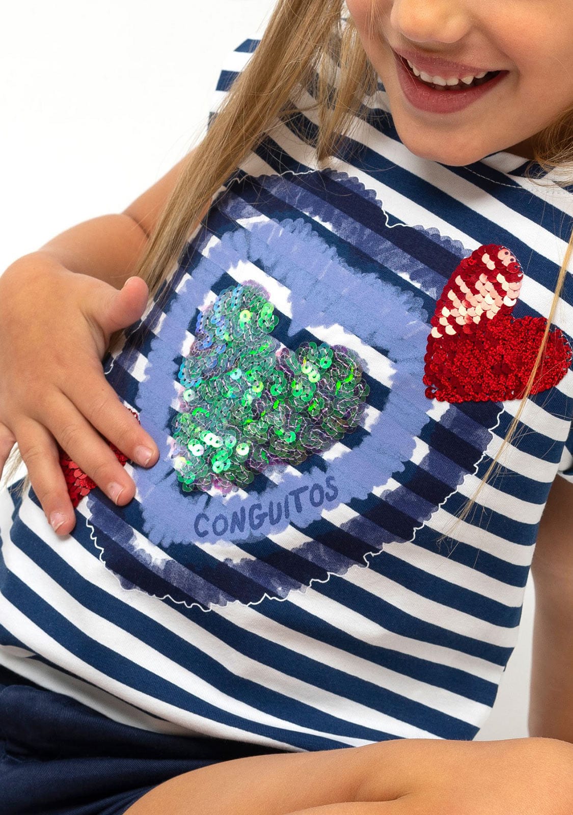 CONGUITOS TEXTIL Clothing Girl's Navy Reversible Sequins T-Shirt