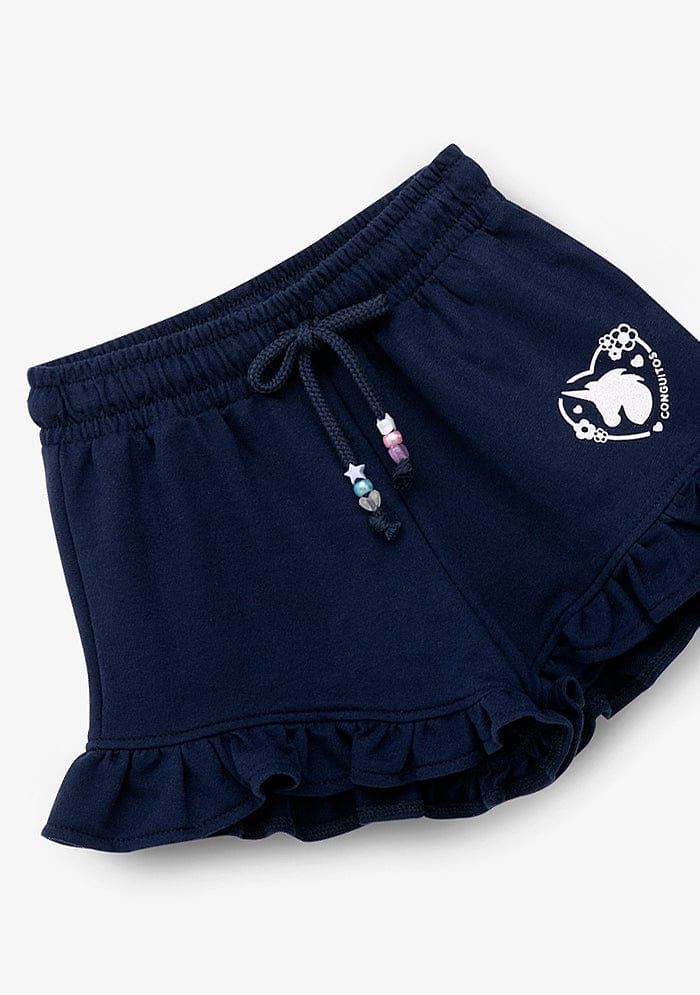 CONGUITOS TEXTIL Clothing Girl´s Navy Unicorn Plush Running Shorts