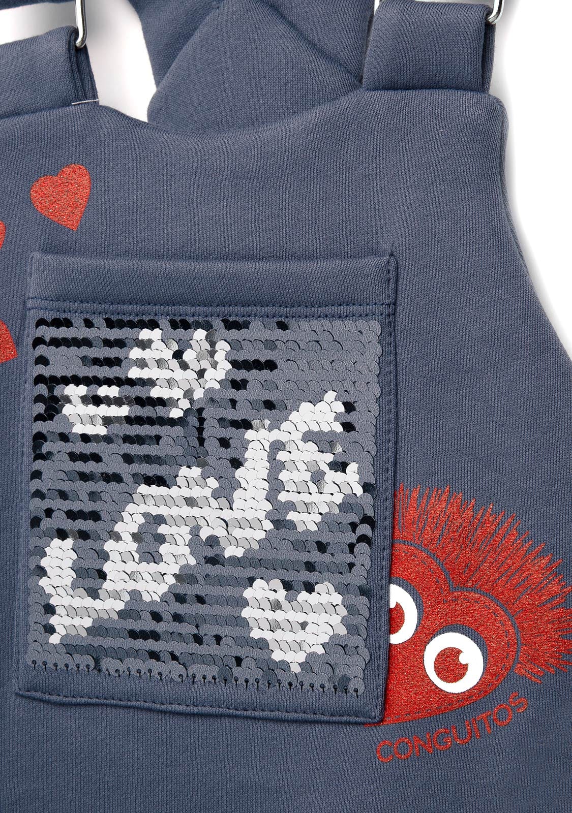 CONGUITOS TEXTIL Clothing Girl's Pinafore Dress Grey Love Sequins