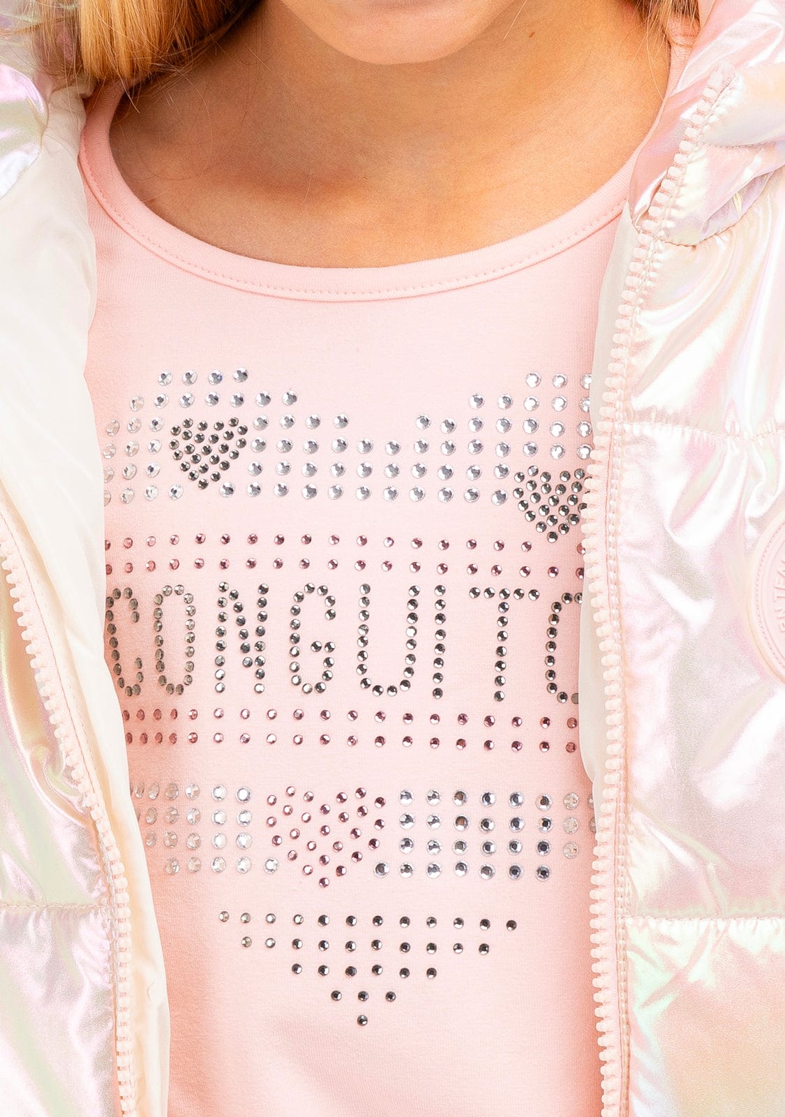 CONGUITOS TEXTIL Clothing Girl's Pink Heart Strass T-Shirt