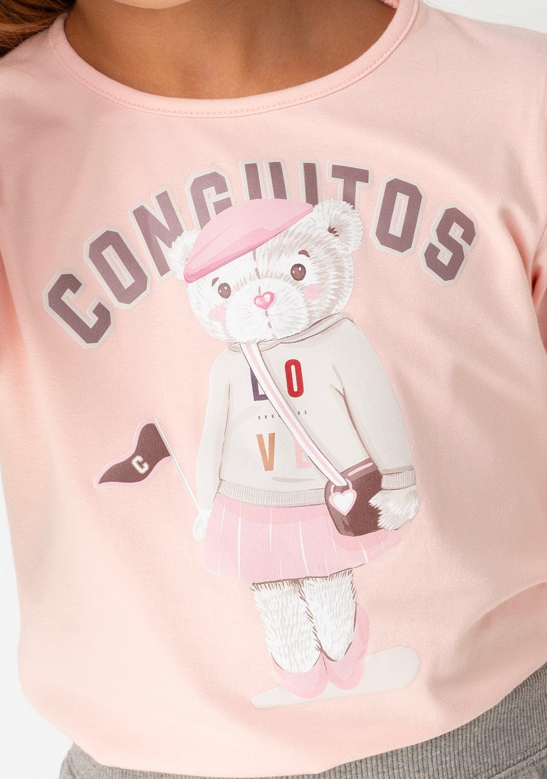 CONGUITOS TEXTIL Clothing Girl's Pink Teddy University T-Shirt