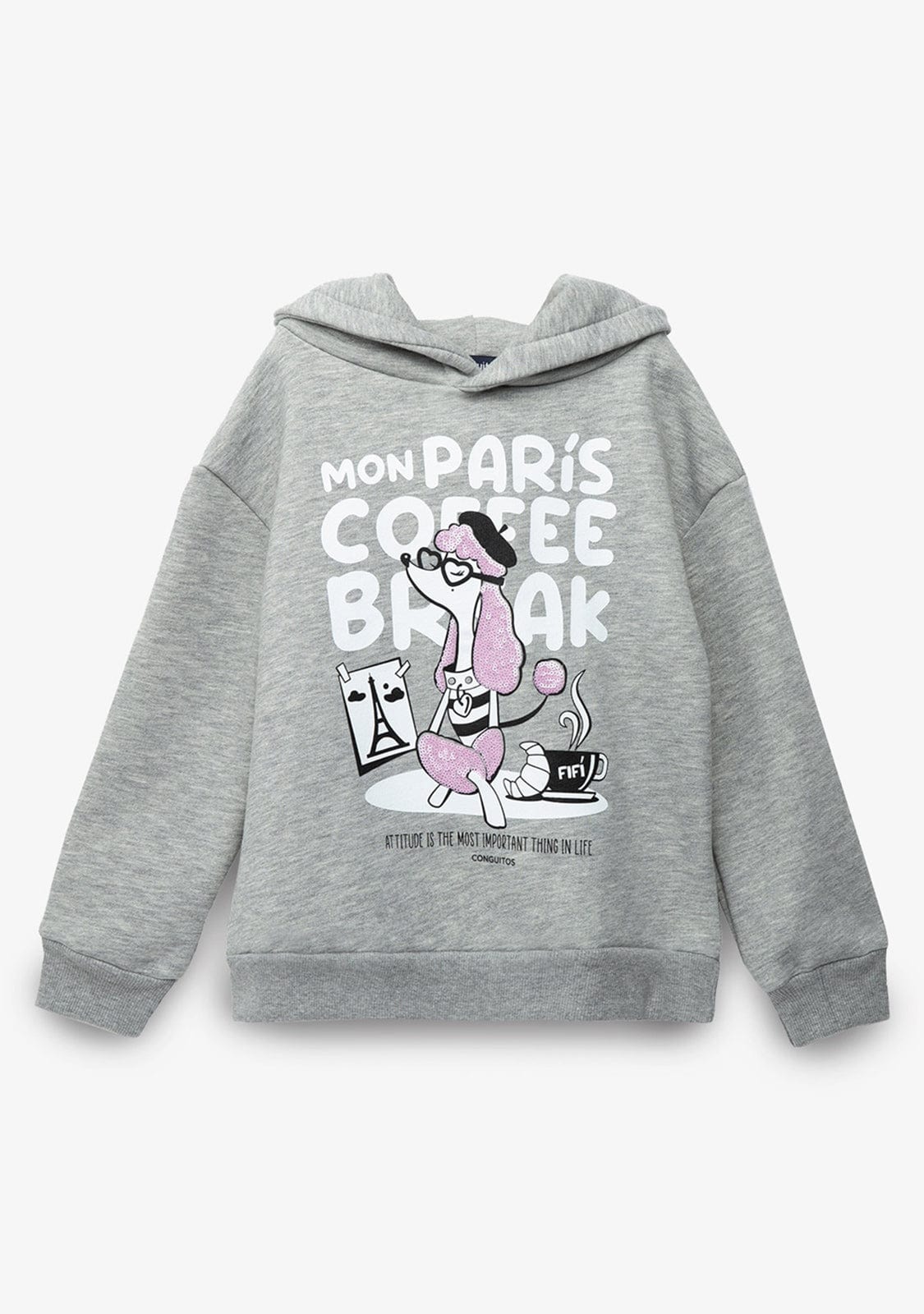 CONGUITOS TEXTIL Clothing Girl's Puppy Paris Grey Hoodie