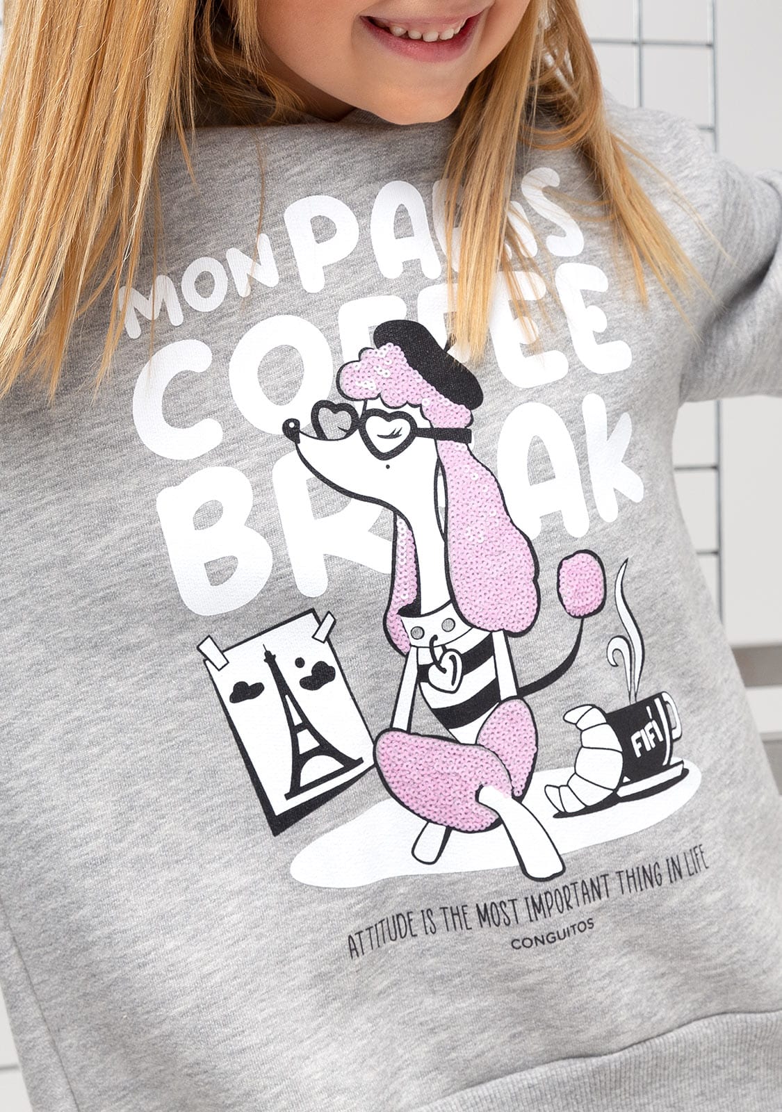 CONGUITOS TEXTIL Clothing Girl's Puppy Paris Grey Hoodie