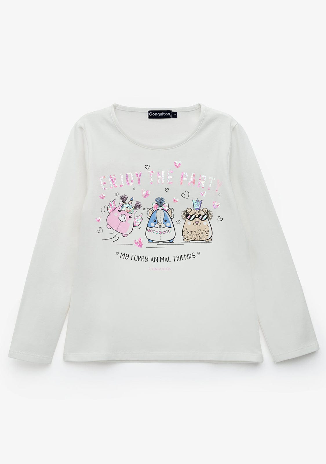 CONGUITOS TEXTIL Clothing Girl's White Animal Friends T-Shirt