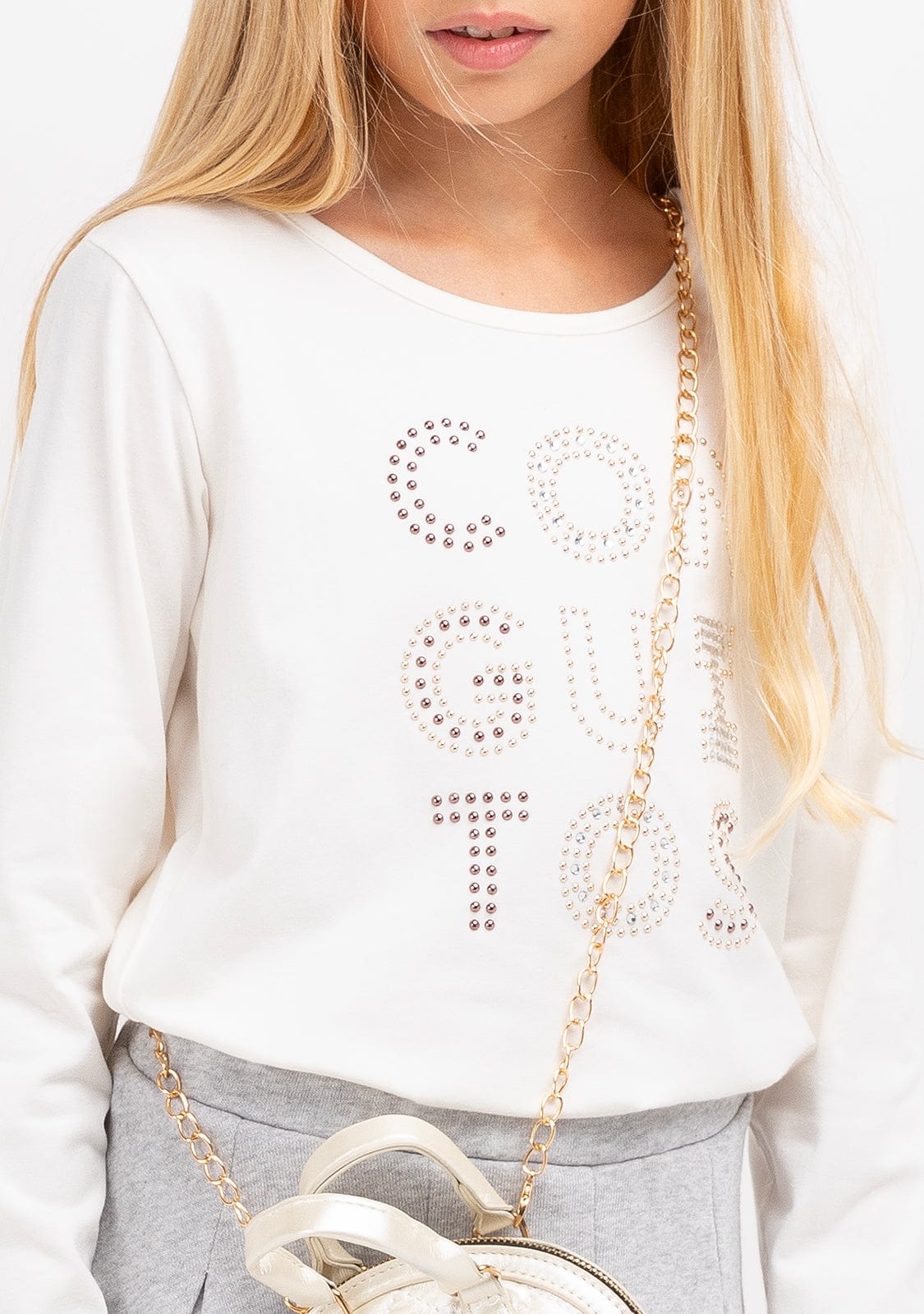 CONGUITOS TEXTIL Clothing Girl's White Conguitos Strass T-Shirt