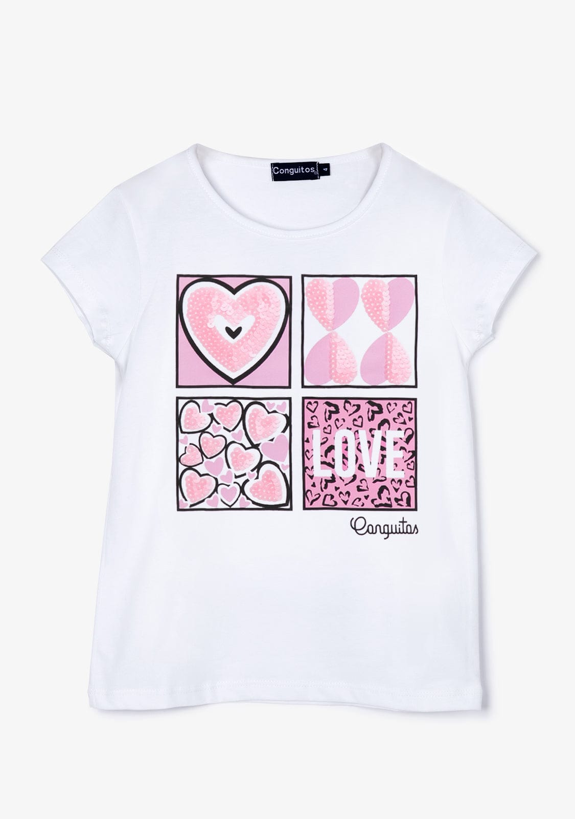 Camiseta Sequinned Hearts Blanca de Nina