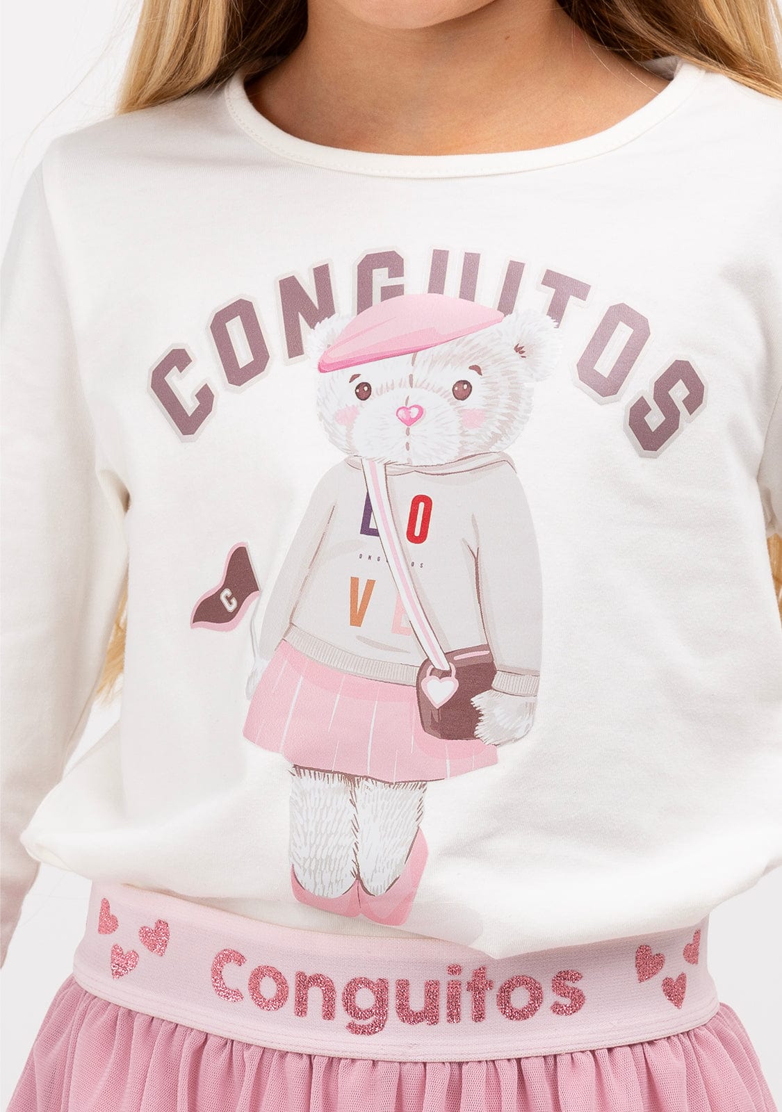 CONGUITOS TEXTIL Clothing Girl's White Teddy University T-Shirt