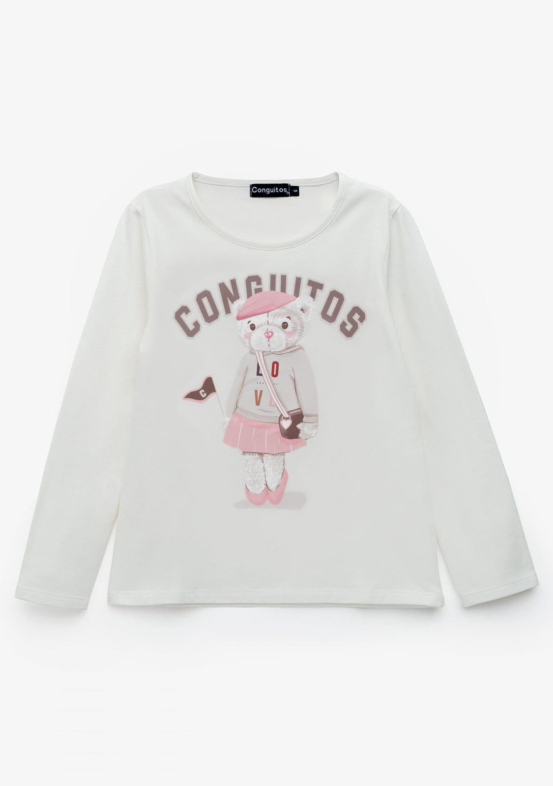 CONGUITOS TEXTIL ROPA / CAMISETAS / MANGA LARGA Girl's White Teddy University T-Shirt