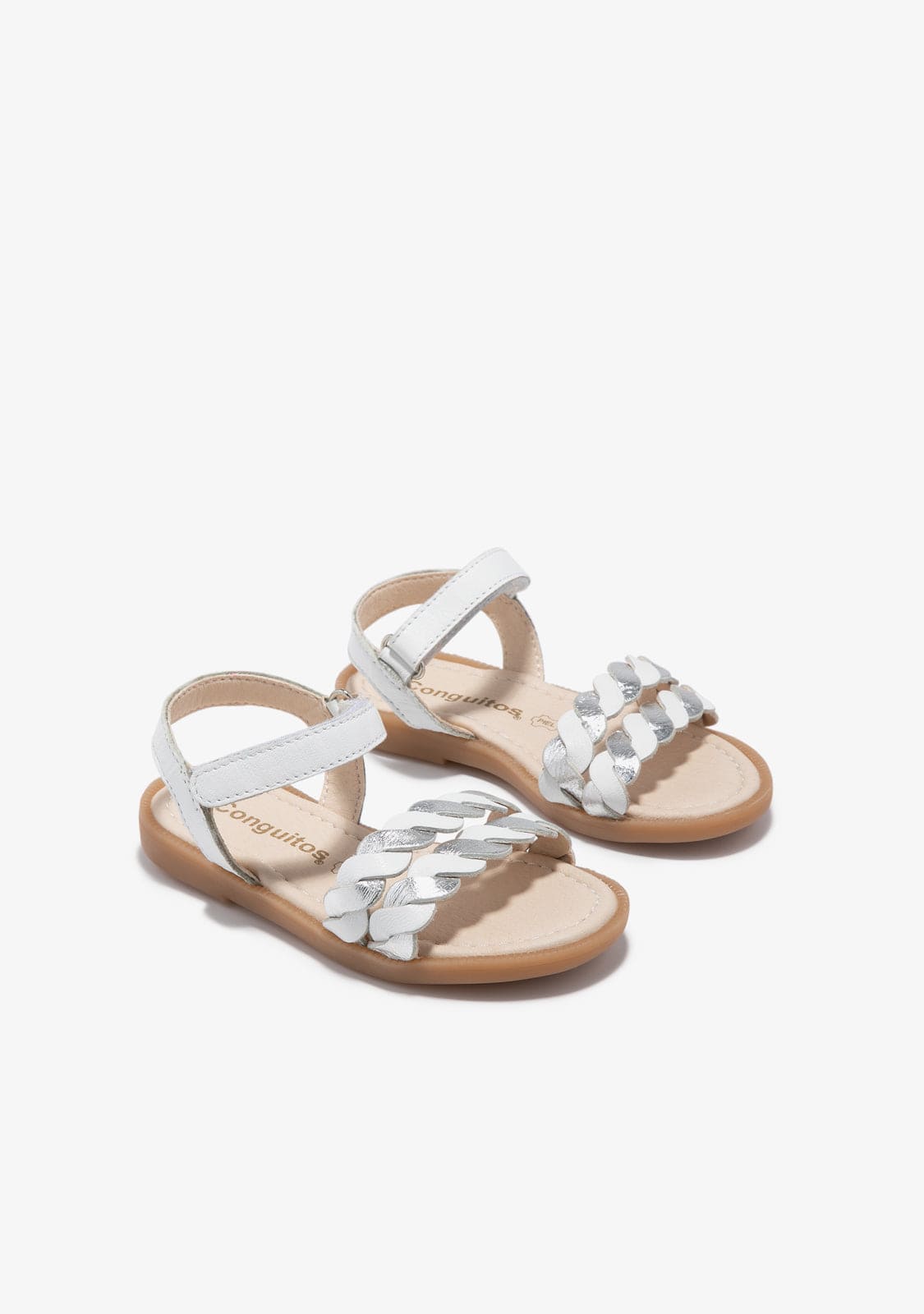 CONGUITOS TIRAS White Silver Braid Sandals