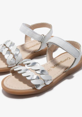 CONGUITOS TIRAS White Silver Braid Sandals