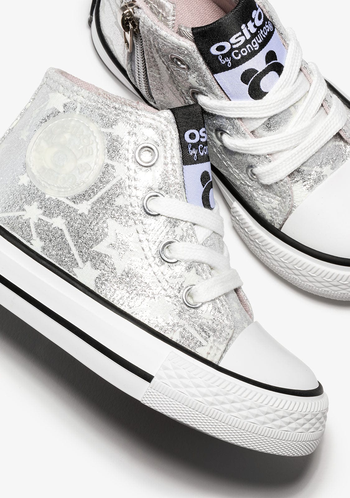 OSITO Shoes Baby's Silver Glows in the Dark Stars Hi-Top Sneakers