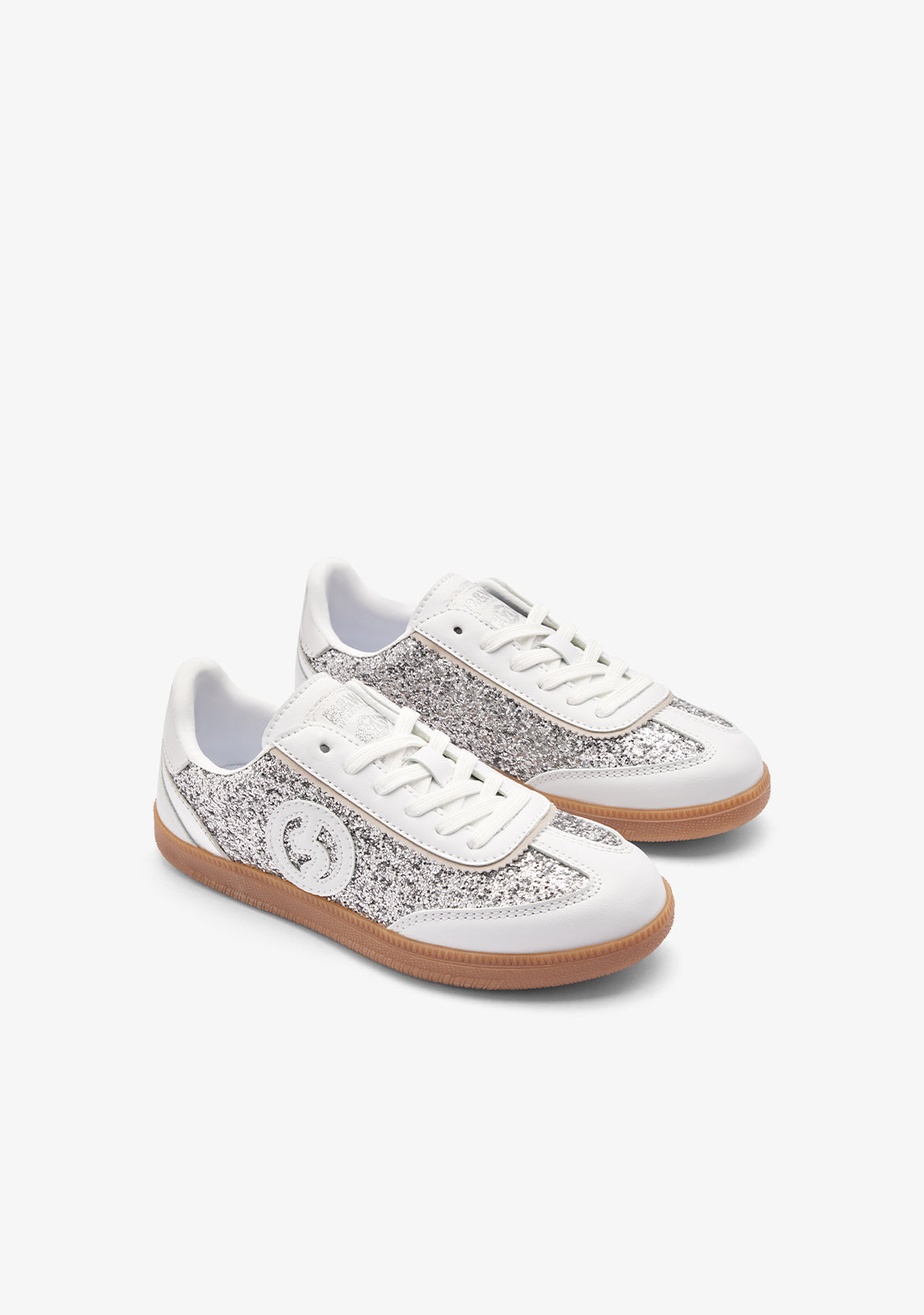 Zapatillas Cordones Glitter Plata