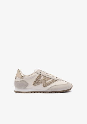 Beige Glitter Logo Sneakers