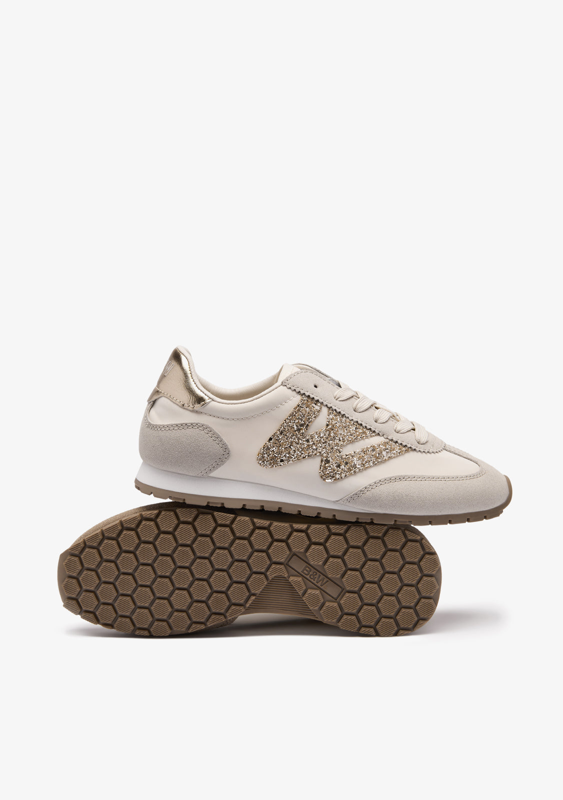 Beige Glitter Logo Sneakers