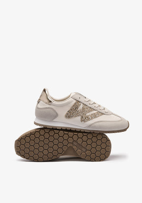 Beige Glitter Logo Sneakers