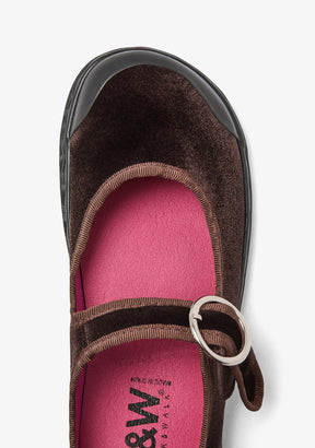 Mary Jane Barefoot Velluto Marrone
