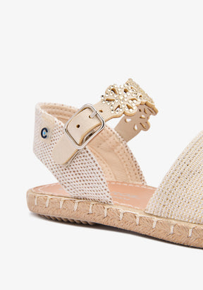 Espadrilles dorées brillantes à fleurs