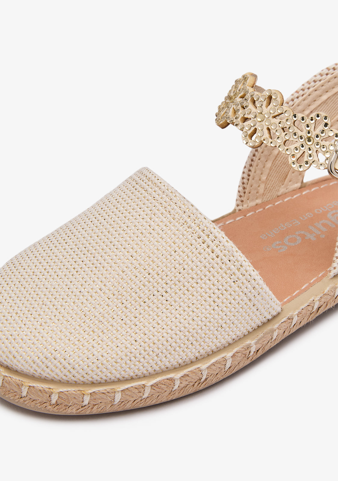Espadrilles dorées brillantes à fleurs