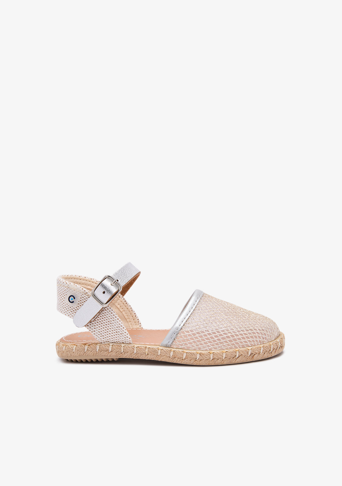Silberne, glänzende Mesh-Espadrilles