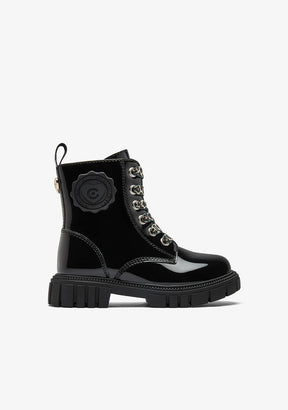 Bottines rangers noires vernies