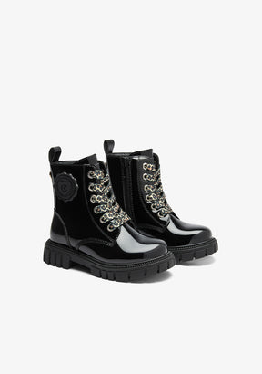 Bottines rangers noires vernies