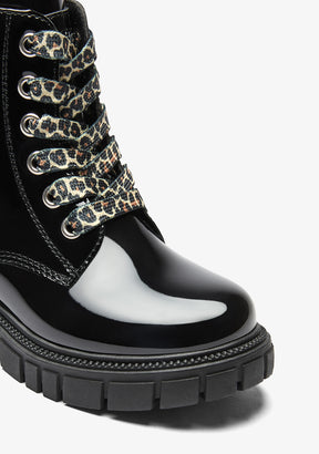 Bottines rangers noires vernies