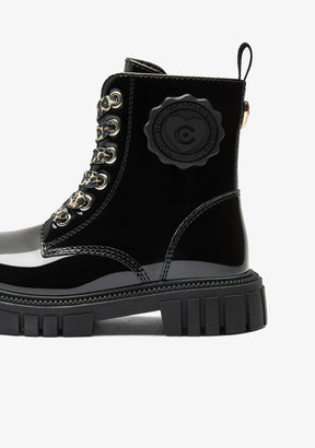 Bottines rangers noires vernies