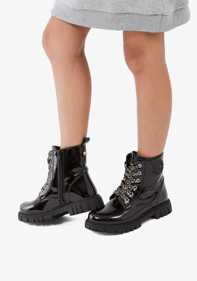 Bottines rangers noires vernies