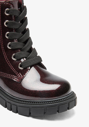 Bottines rangers bordeaux effet velours avec breloque