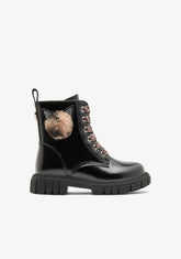 Bottines rangers noires effet velours léopard