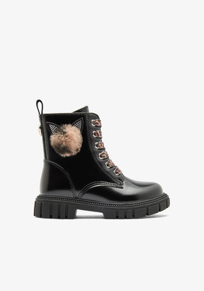 Bottines rangers noires effet velours léopard