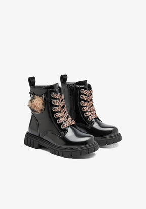 Bottines rangers noires effet velours léopard