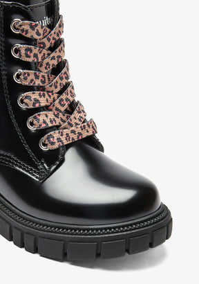 Bottines rangers noires effet velours léopard