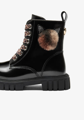 Bottines rangers noires effet velours léopard
