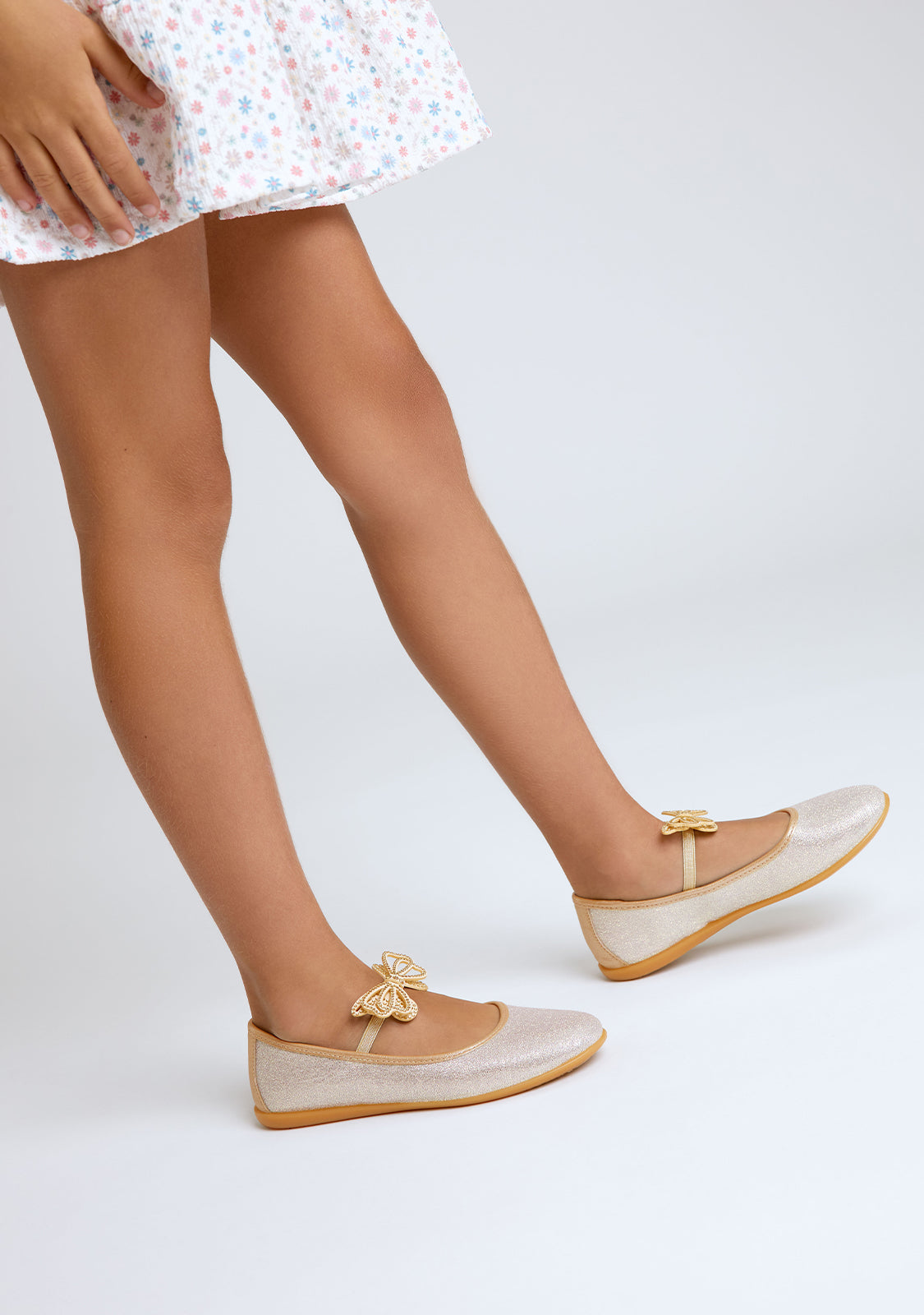 Gold Butterfly Strip Ballerinas