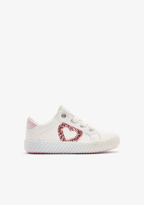 Sneakers Bianche con Cuore Multicolore