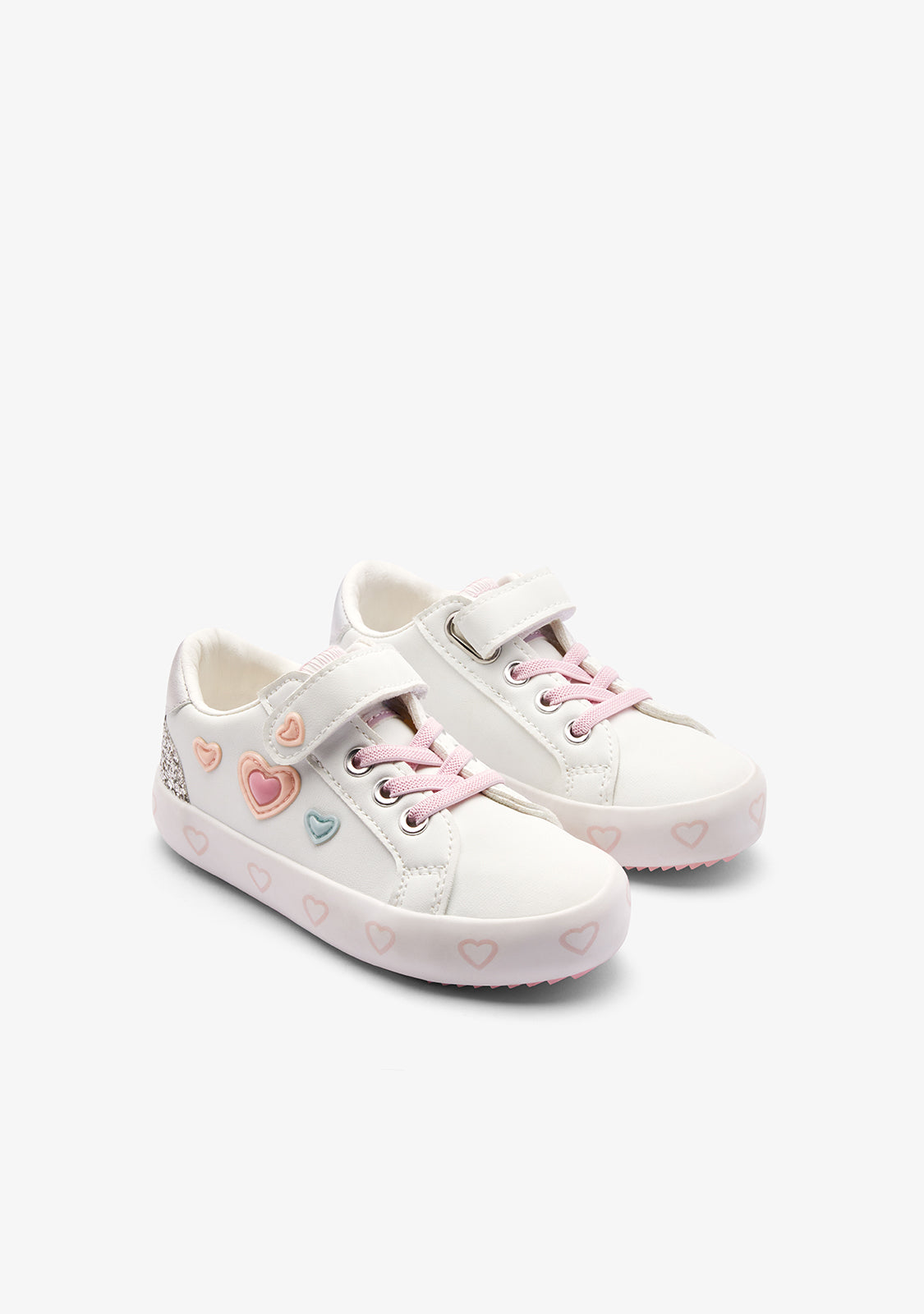 White / Pink Hearts Sneakers