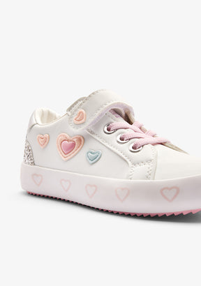 White / Pink Hearts Sneakers